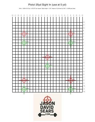 Pistol 25 yard at 5 yard sight-in target preview